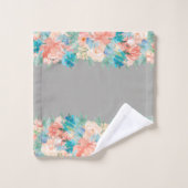 Peach and Aqua Watercolor Blumenmuster Badhandtuch Set (Waschlappen)