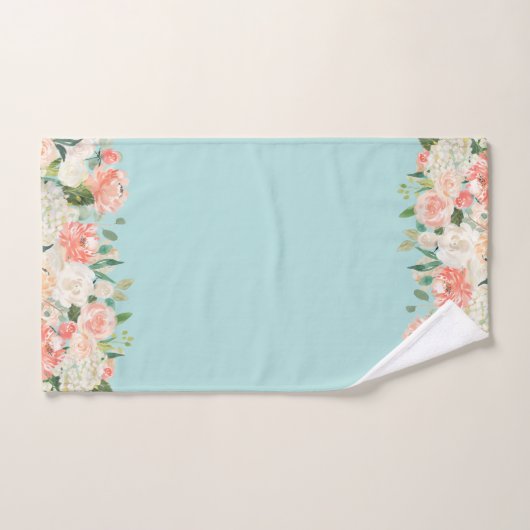 Peach and Aqua Watercolor Blumenmuster Badhandtuch Set (Handtuch)