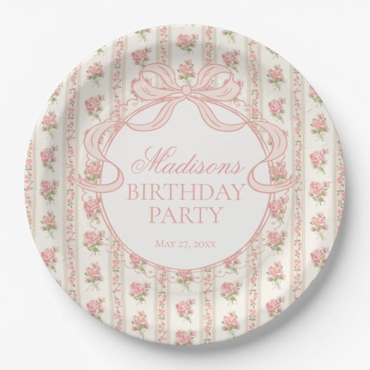 Peach and Beige Fancy Floral Birthday Party Pappteller (Vorderseite)