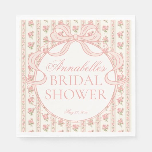 Peach and Beige Fancy Floral Bridal Shower Dessert Serviette (Vorderseite)