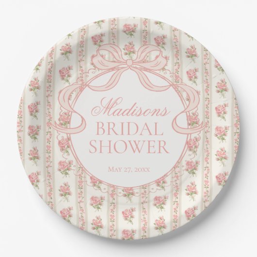 Peach and Beige Fancy Floral Bridal Shower Pappteller (Vorderseite)