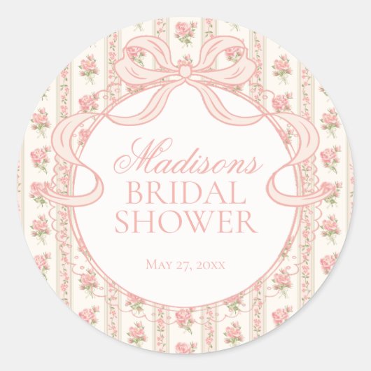 Peach and Beige Fancy Floral Bridal Shower Seal Runder Aufkleber (Vorderseite)