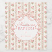 Peach and Beige Vintage Fancy Floral Baptism Favor Weinetikett (Einzelnes Label)
