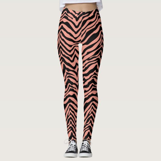Peach and Black Zebra Animal Pattern Leggings (Vorderseite)