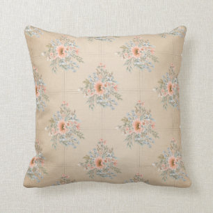 Peach and Blue Bouquets on Tan Shaded Throw Kissen