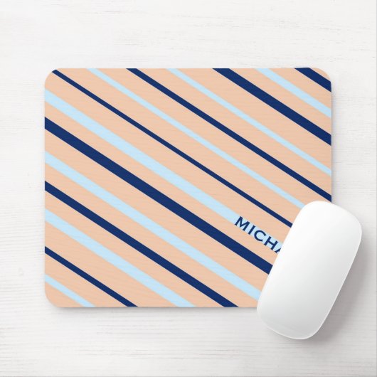 Peach and Blue Diagonal Striped Personalised Mousepad (Mit Mouse)