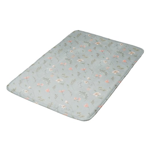 Peach and Blue Dreamblumen Bath Mat Badematte (Schrägansicht)