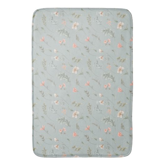 Peach and Blue Dreamblumen Bath Mat Badematte (Vorderseite Vertikal)