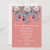 Peach and Blue Dreamcatcher Girl Baby Dusche Einladung (Vorderseite)