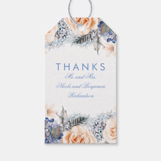 Peach and Blue Flowers Elegante Wedding Geschenkanhänger (Vorderseite)