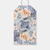 Peach and Blue Flowers Elegante Wedding Geschenkanhänger (Rückseite)