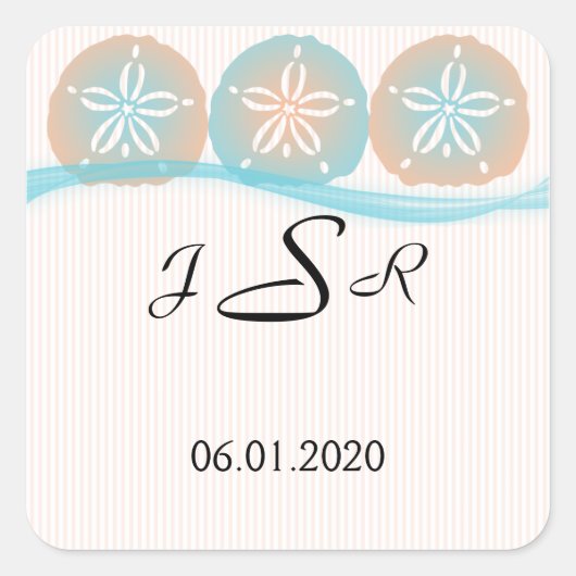 Peach and Blue Sand Dollars Beach Monogram Sticker (Vorderseite)