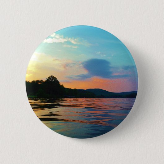 Peach and Blue Sunset on Mountain Lake Button (Vorderseite)