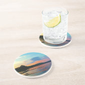 Peach and Blue Sunset on Mountain Lake Getränkeuntersetzer (Seite)