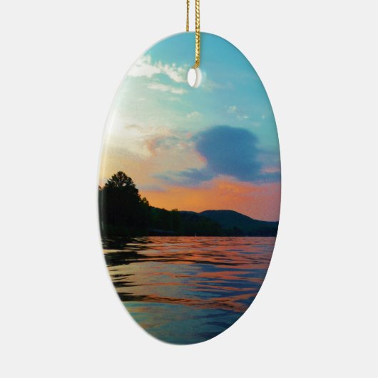 Peach and Blue Sunset on Mountain Lake Keramikornament (Rechts)