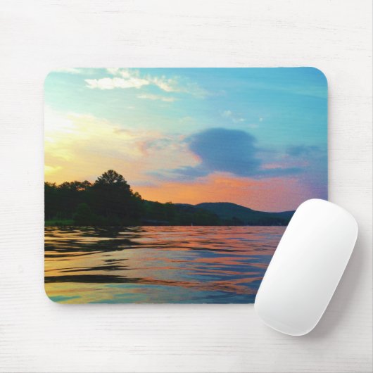 Peach and Blue Sunset on Mountain Lake Mousepad (Mit Mouse)
