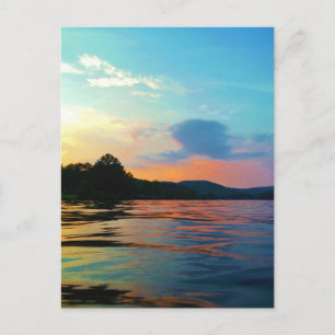 Peach and Blue Sunset on Mountain Lake Postkarte