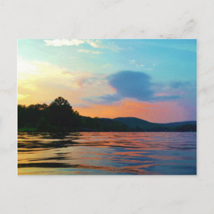 Peach and Blue Sunset on Mountain Lake Postkarte