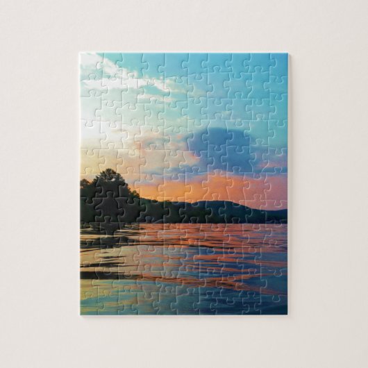 Peach and Blue Sunset on Mountain Lake Puzzle (Vertikal)
