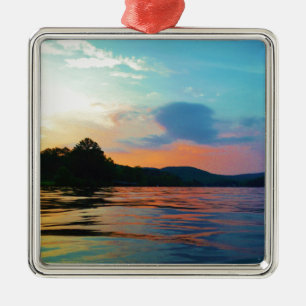 Peach and Blue Sunset on Mountain Lake Silbernes Ornament
