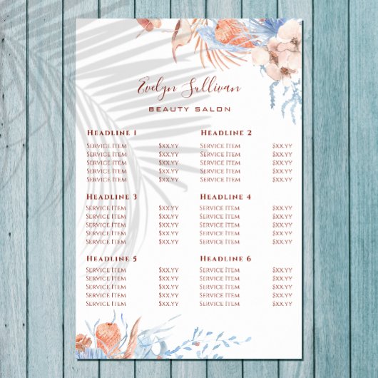 Peach and blue tropic price list poster