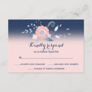 Peach and blue wedding RSVP cards Monogramm Karte
