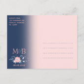 Peach and blue wedding RSVP Postkarten Monogramm (Rückseite)