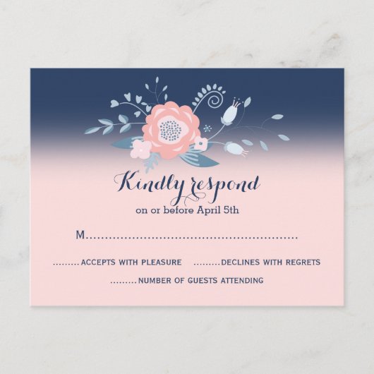 Peach and blue wedding RSVP Postkarten Monogramm (Vorderseite)