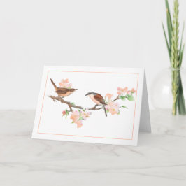 Peach and Brown Birds on a Appleblossom Branch Karte