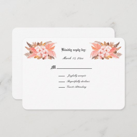 Peach and Brown Pampas Grass Wedding RSVP (Vorne/Hinten)