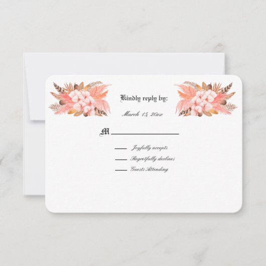 Peach and Brown Pampas Grass Wedding RSVP (Vorderseite)