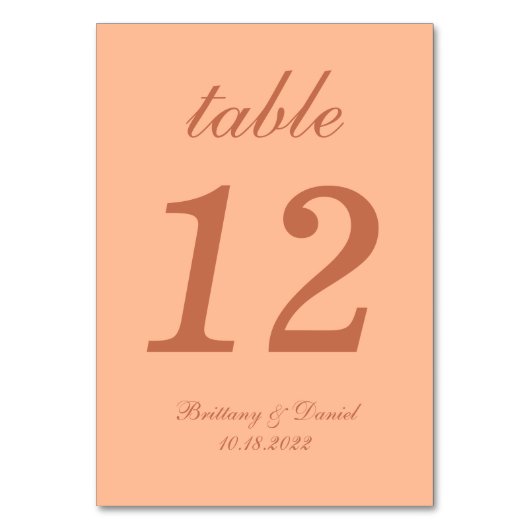 Peach and Brown Wedding Calligraphy Simple Script Tischnummer (Rückseite)