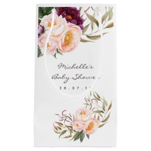 Peach and Burgundy Floral Baby Dusche Vielen Dank Kleine Geschenktüte