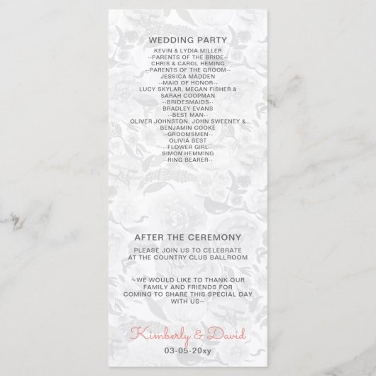 Peach and Coral Blume Blumenhochzeiten Programm (Rückseite)