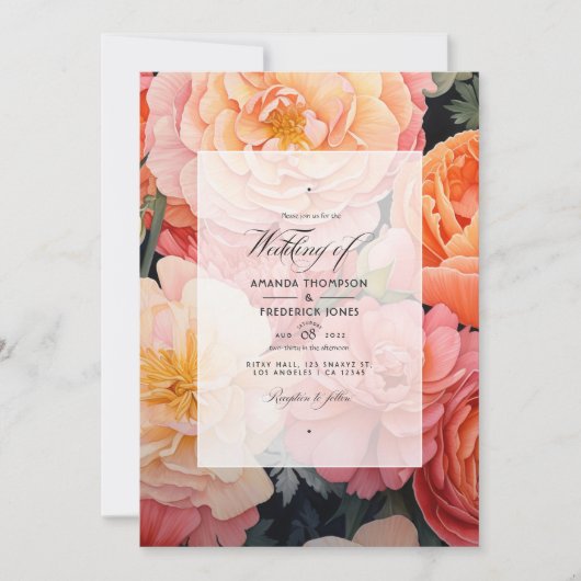 Peach and Coral Floral Wedding Einladung (Vorderseite)
