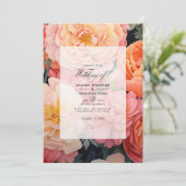 Peach and Coral Floral Wedding Einladung (Stehend Vorderseite)