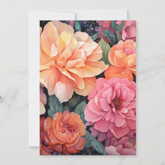 Peach and Coral Floral Wedding Einladung (Rückseite)