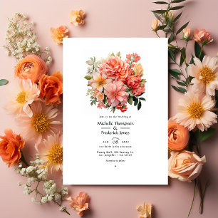 Peach and Coral Floral Wedding Einladung