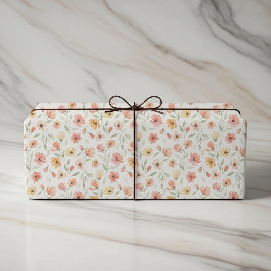 Peach and Coral Floral Wedding Wrapping Paper Geschenkpapier
