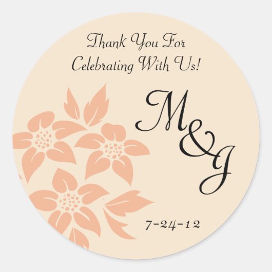 Peach and Cream Damask Wedding Favor Labels Runder Aufkleber (Vorderseite)