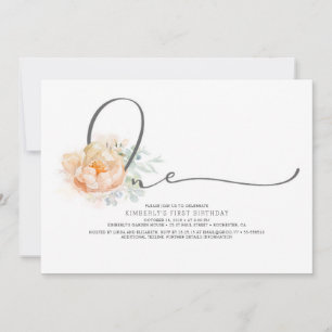 Peach and Cream Floral Elegant 1. Geburtstag Einladung