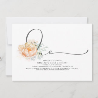 Peach and Cream Floral Elegant 1. Geburtstag Einladung
