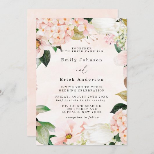 Peach and Cream Hydrangeas Tulip Wedding Einladung (Vorne/Hinten)