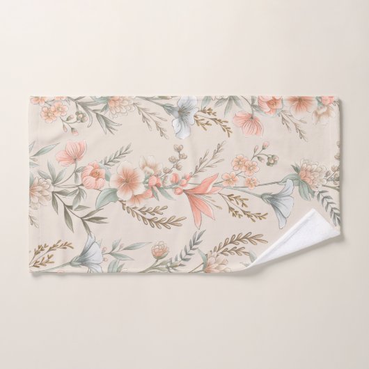 Peach and Dusty Blue Floral Garland Badhandtuch Set (Handtuch)