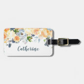 Peach and Dusty Blue Floral Personalisiert Gepäckanhänger (Vorderseite horizontal)