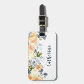 Peach and Dusty Blue Floral Personalisiert Gepäckanhänger (Vorderseite vertikal)