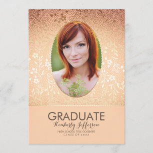 Peach and Gold Floral Chic Foto Graduation Party Einladung