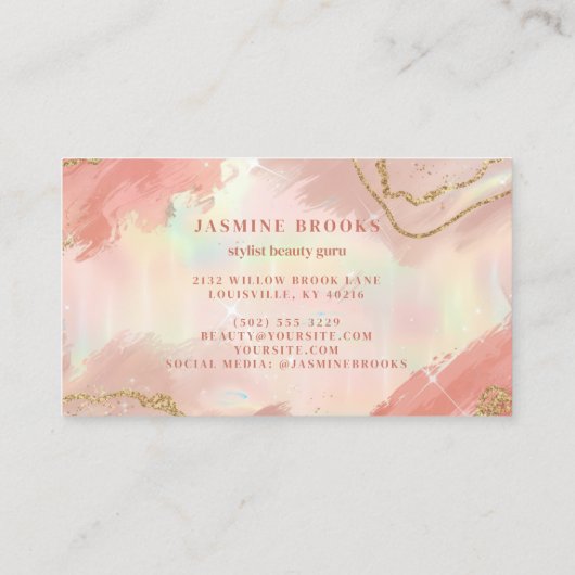 Peach and Gold Glitzer Sparkling Pastel Visitenkarte (Rückseite)