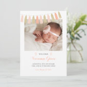 Peach and Gold Glitzer Tassel Geburtshinweise Ankündigung (Stehend Vorderseite)