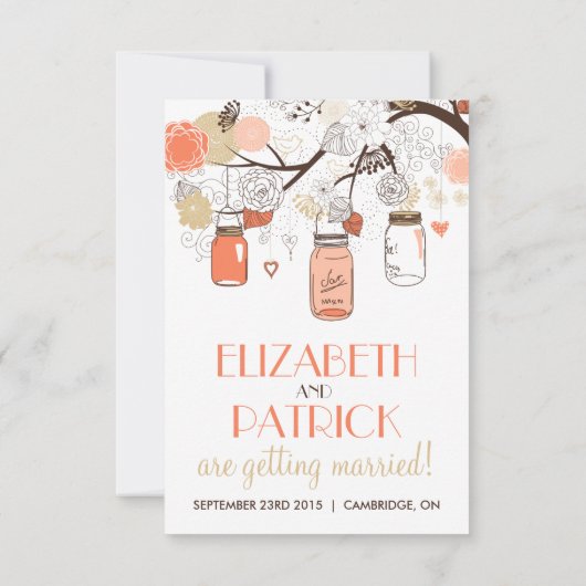 Peach and Gold Mason Jars Spring Flowers RSVP Card (Rückseite)